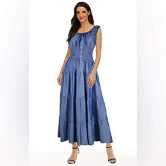 Ostoo Blue Ruffled Maxi Dress NWOT - Picture 8 of 8